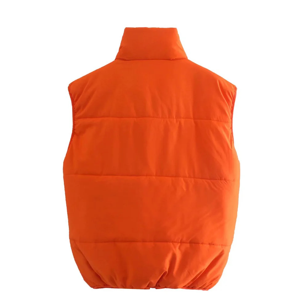 Klacwaya Women Vest Sleeveless Jacket For Women 2021 Orange Warm Vests Waistcoat Women Quilted Jacket Casual Zipper Gilet