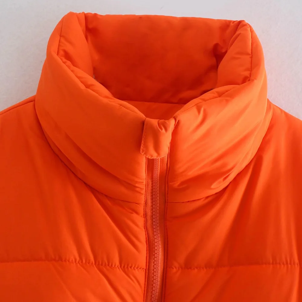 Klacwaya Women Vest Sleeveless Jacket For Women 2021 Orange Warm Vests Waistcoat Women Quilted Jacket Casual Zipper Gilet