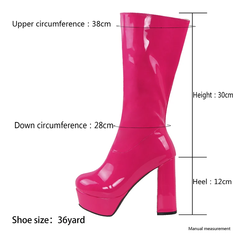 Ladies Mid-Tube Boots Leopard Print Flock Sexy Platform High Thick Heel Mid-Calf Boots Side Zipper Patent Leather Fashion Boots
