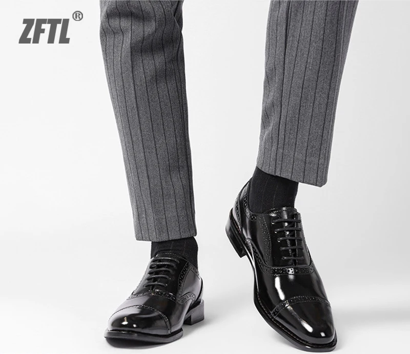 ZFTL Men's Dress shoes Man Oxford Shoes Brogue Carved Business shoes Male Wedding Banquet shoes Men's Genuine Leather Retro shoe