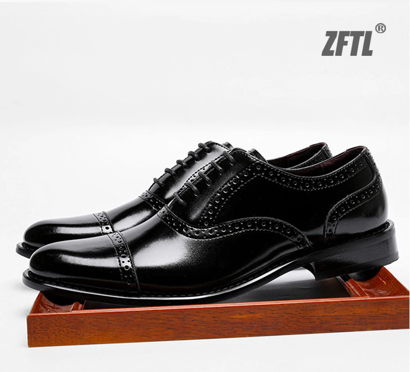 ZFTL Men's Dress shoes Man Oxford Shoes Brogue Carved Business shoes Male Wedding Banquet shoes Men's Genuine Leather Retro shoe