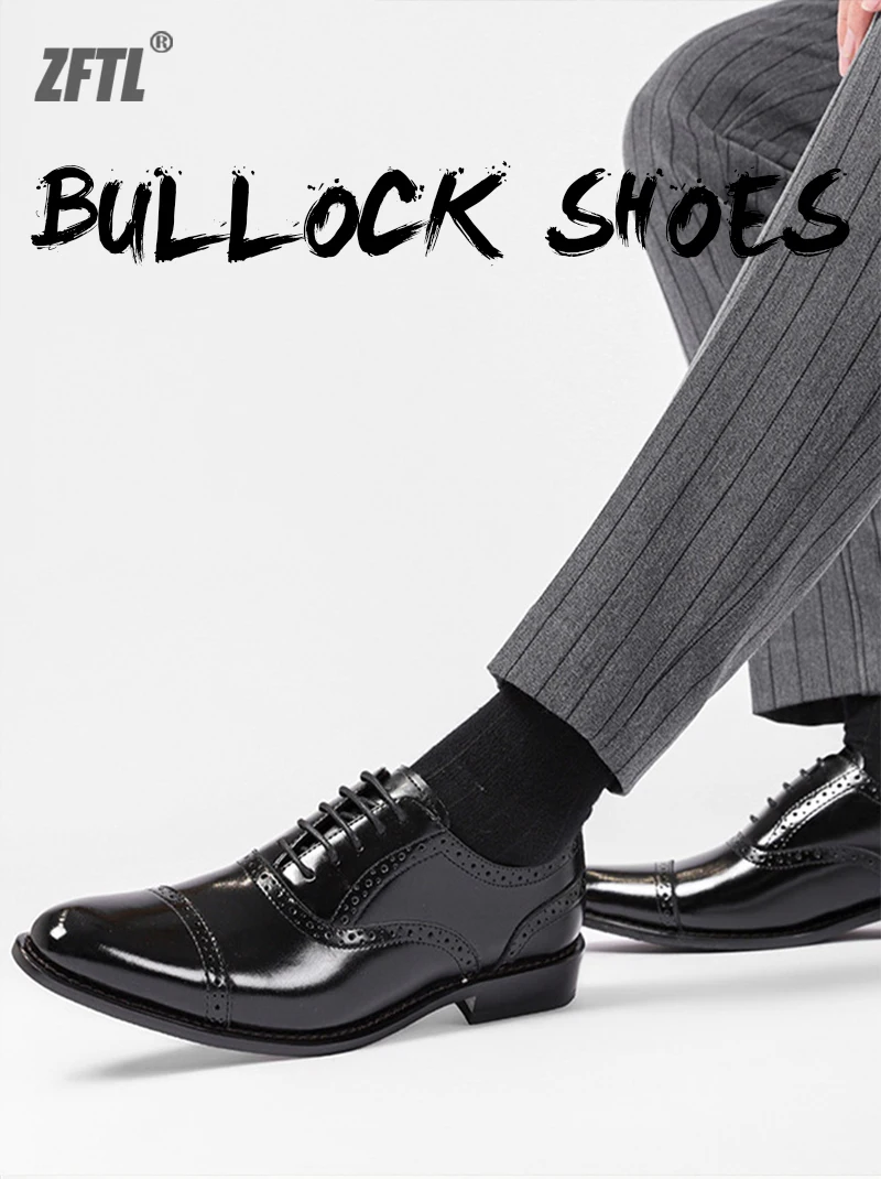 ZFTL Men's Dress shoes Man Oxford Shoes Brogue Carved Business shoes Male Wedding Banquet shoes Men's Genuine Leather Retro shoe