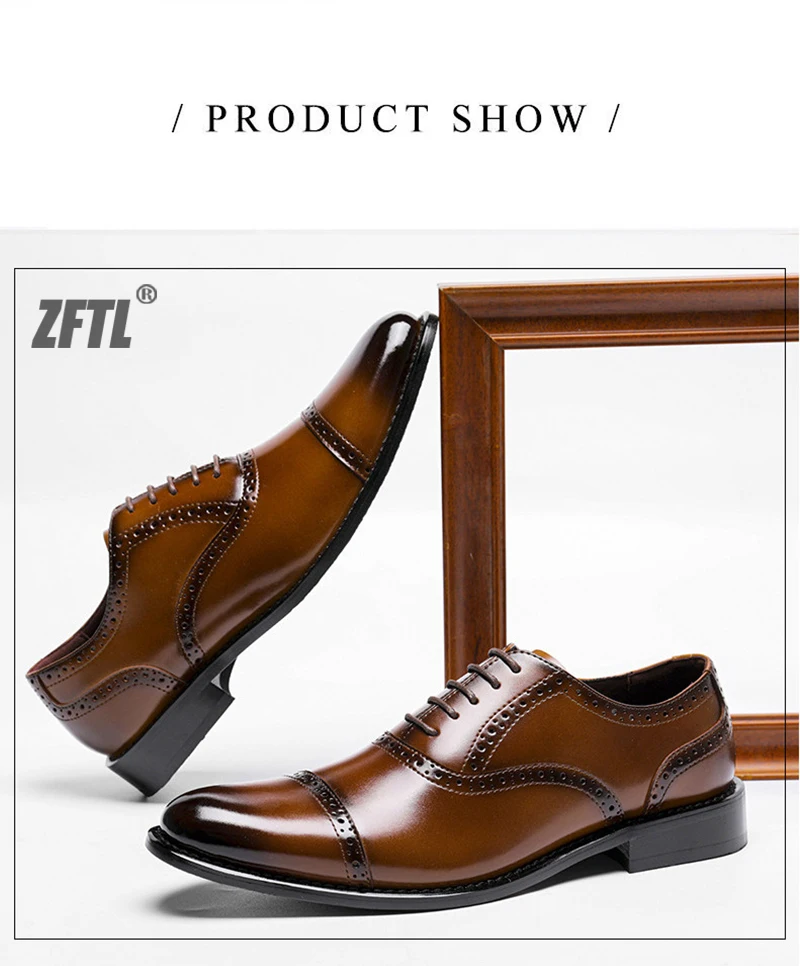 ZFTL Men's Dress shoes Man Oxford Shoes Brogue Carved Business shoes Male Wedding Banquet shoes Men's Genuine Leather Retro shoe