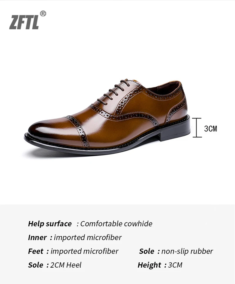 ZFTL Men's Dress shoes Man Oxford Shoes Brogue Carved Business shoes Male Wedding Banquet shoes Men's Genuine Leather Retro shoe