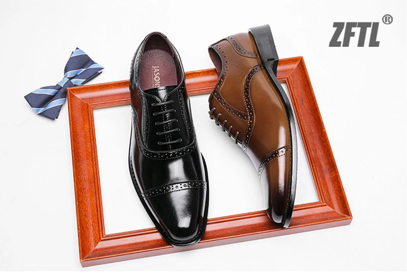 ZFTL Men's Dress shoes Man Oxford Shoes Brogue Carved Business shoes Male Wedding Banquet shoes Men's Genuine Leather Retro shoe