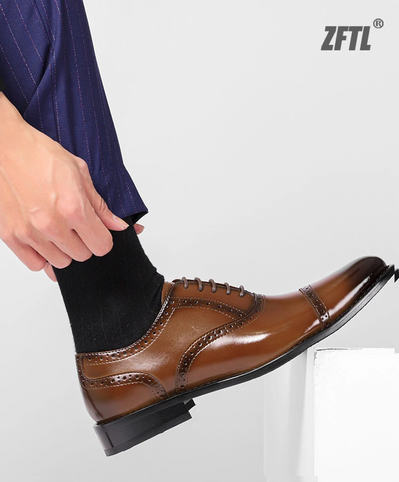 ZFTL Men's Dress shoes Man Oxford Shoes Brogue Carved Business shoes Male Wedding Banquet shoes Men's Genuine Leather Retro shoe