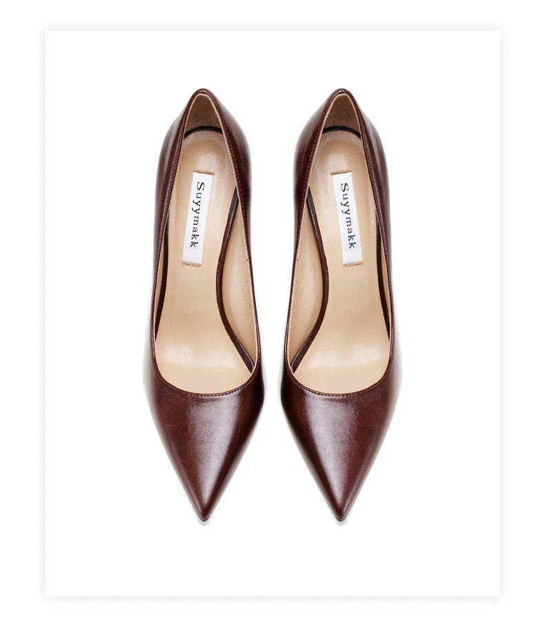 Heels For Women 2025 New Real Leather Pointy Toe High Heels Ladies Shoes With Low Heel Sexy Classic Luxury Pumps Office Shoes