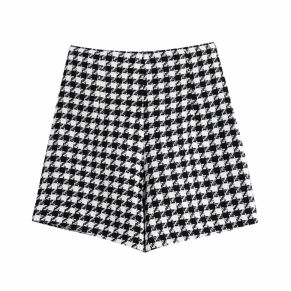 Klacwaya 2021 Women Two-Piece Set Vintage V Neck No Buckle Plaid Textured Blazer Jacket Female High Waist Shorts Elegant Suit