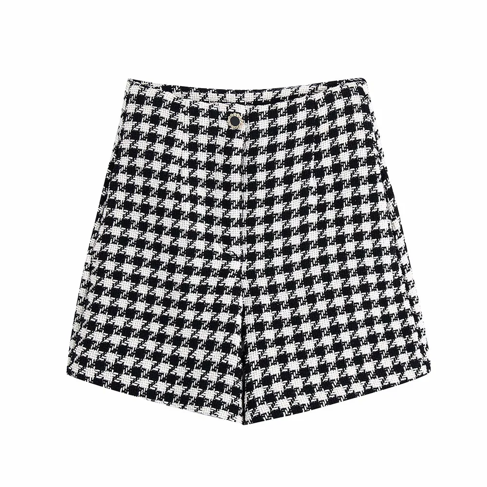 Klacwaya 2021 Women Two-Piece Set Vintage V Neck No Buckle Plaid Textured Blazer Jacket Female High Waist Shorts Elegant Suit