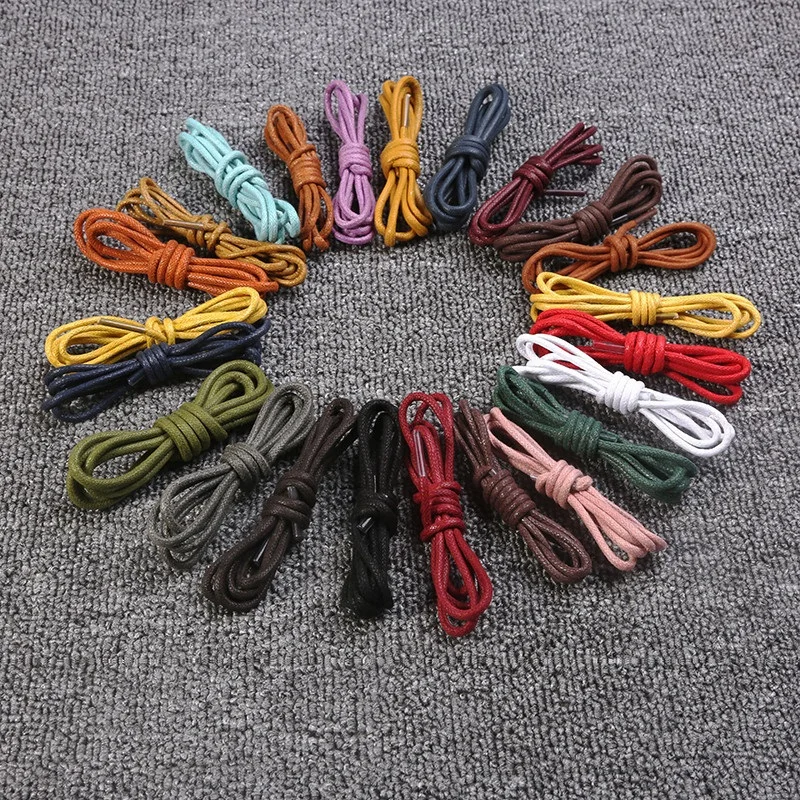 1Pair Cotton Waxed Leather Shoe Round Waxing Shoelaces Durable Polyester Shoelaces Boots Lace Waterproof Leather Shoelace18Color