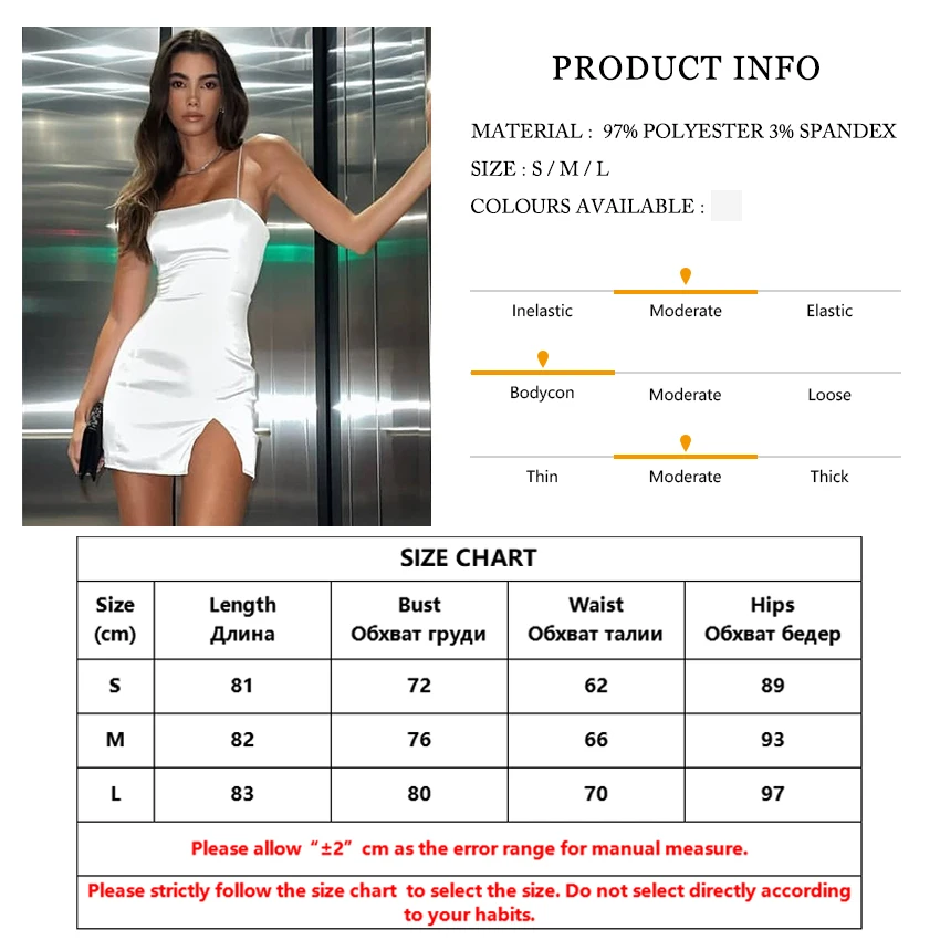 Clacive Women Spaghetti Strap White Satin Dress Summer Bodycon Sleeveless Mini Dress Ladies Elegant Backless Slit Party Dresses