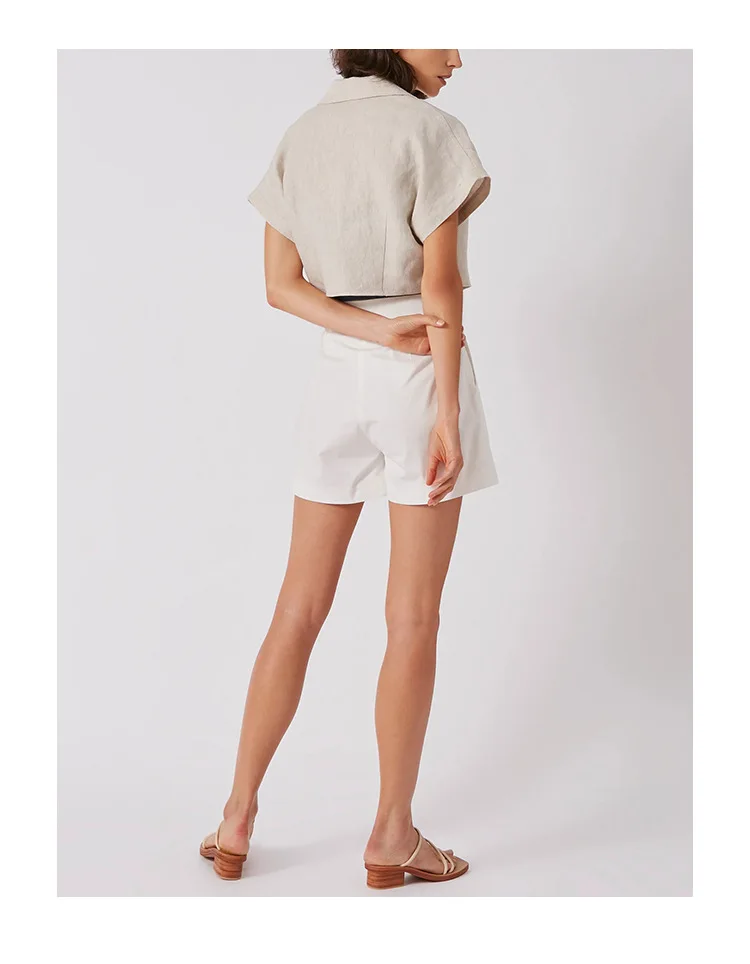 100% Linen Women's Shirt Vintage Notched Collar Short Sleeve Button Up Shirts Elegant Fashion Woman Blouses 2026 Blusas Feminina