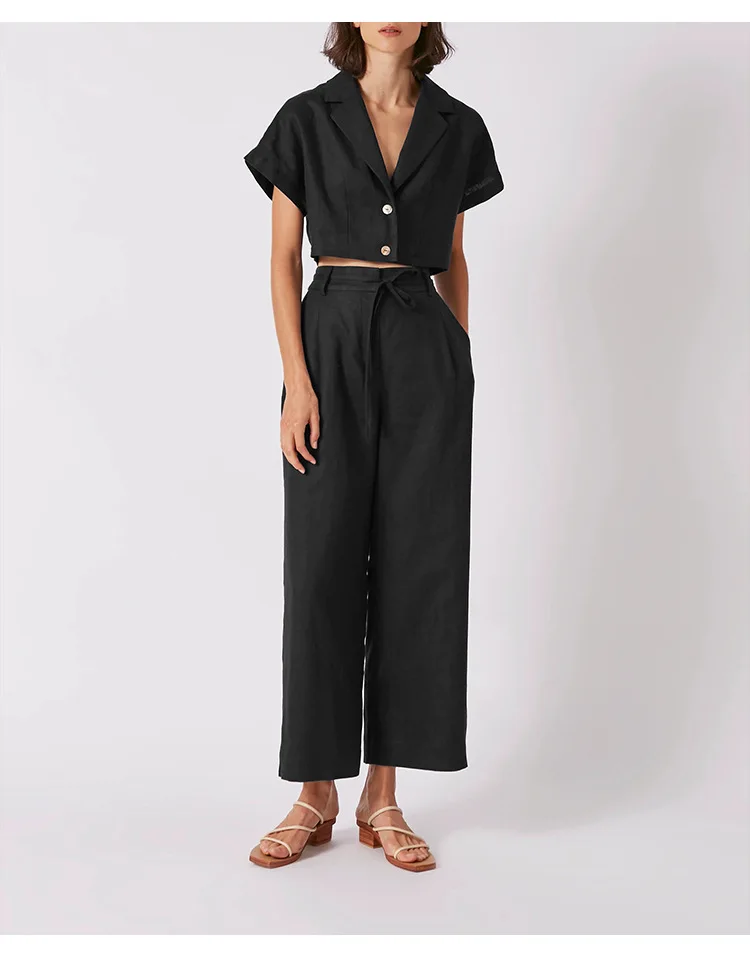 100% Linen Women's Shirt Vintage Notched Collar Short Sleeve Button Up Shirts Elegant Fashion Woman Blouses 2026 Blusas Feminina