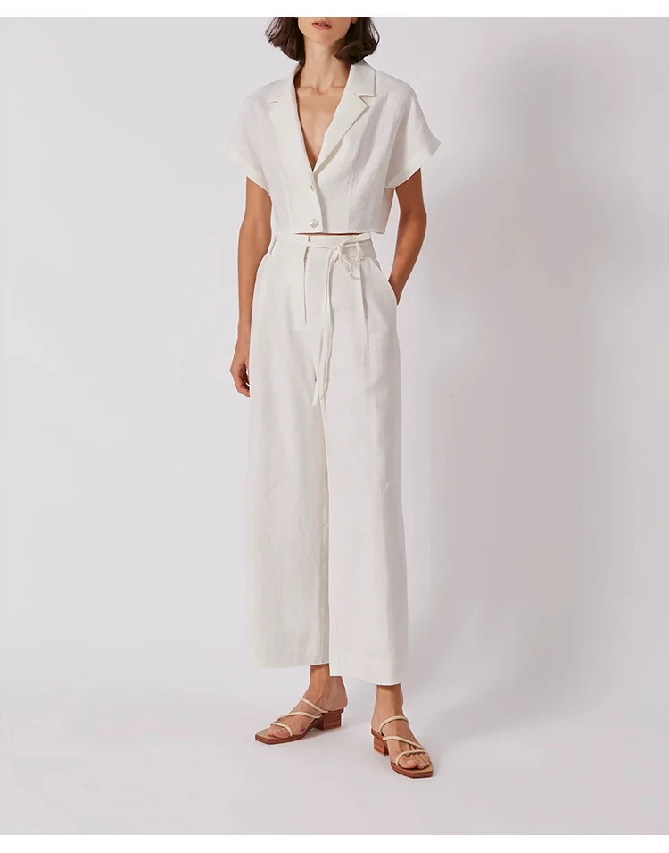 100% Linen Women's Shirt Vintage Notched Collar Short Sleeve Button Up Shirts Elegant Fashion Woman Blouses 2026 Blusas Feminina