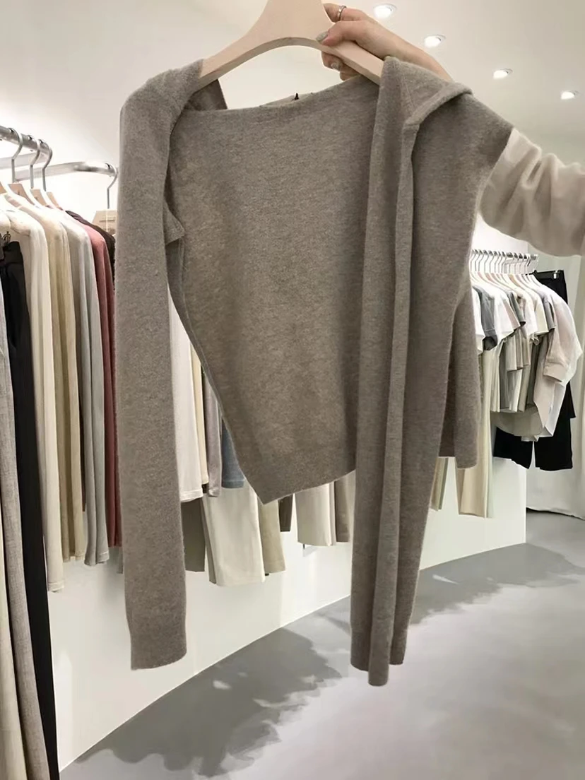 South Korea Dongdaemun pure wool hooded shawl with women's versatile knitwear cashmere cape jacket
