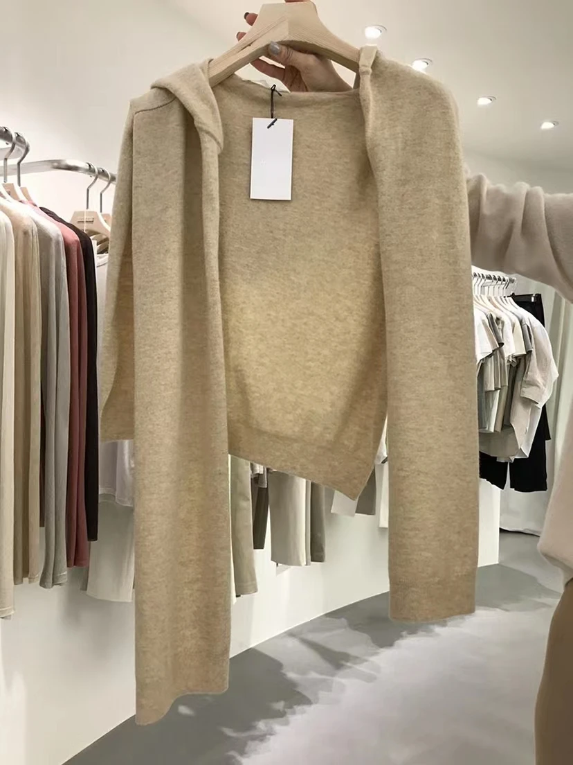 South Korea Dongdaemun pure wool hooded shawl with women's versatile knitwear cashmere cape jacket