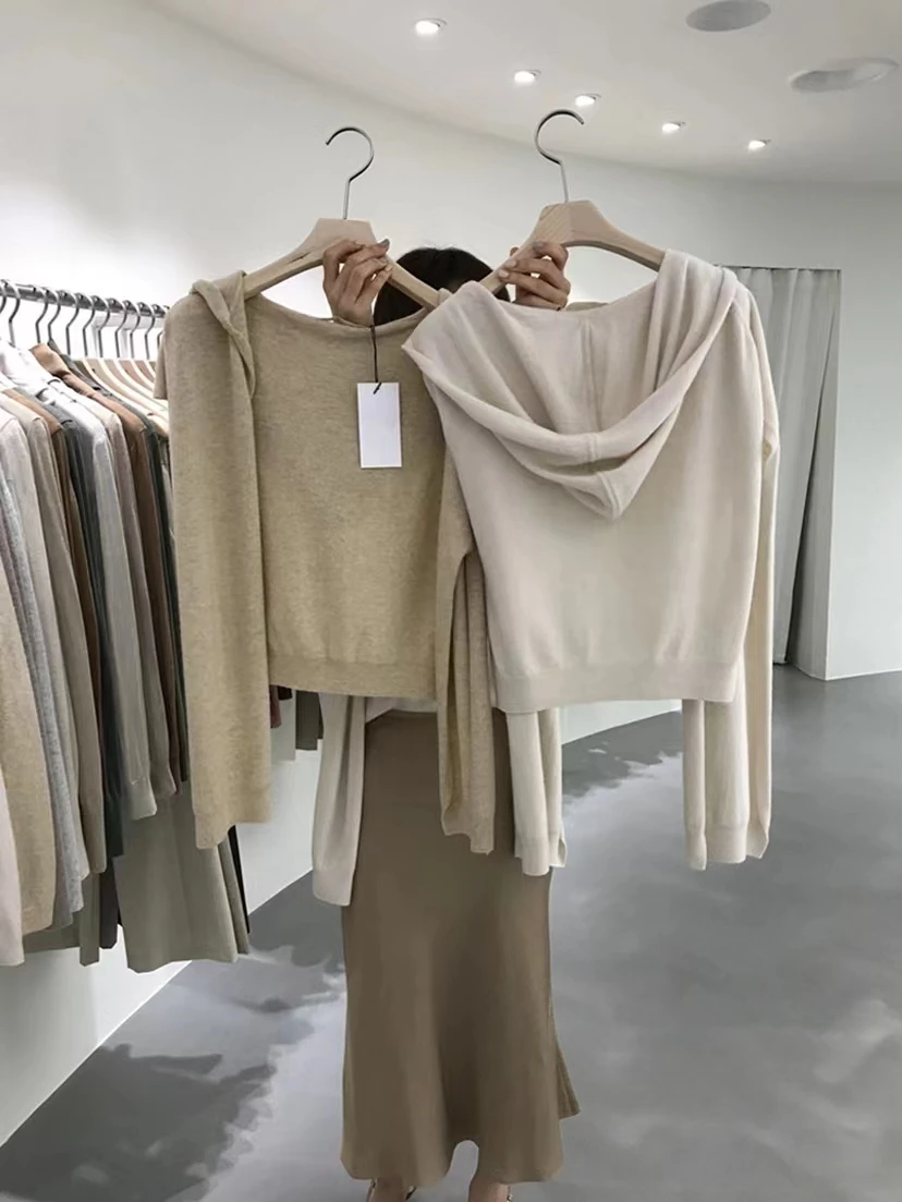 South Korea Dongdaemun pure wool hooded shawl with women's versatile knitwear cashmere cape jacket