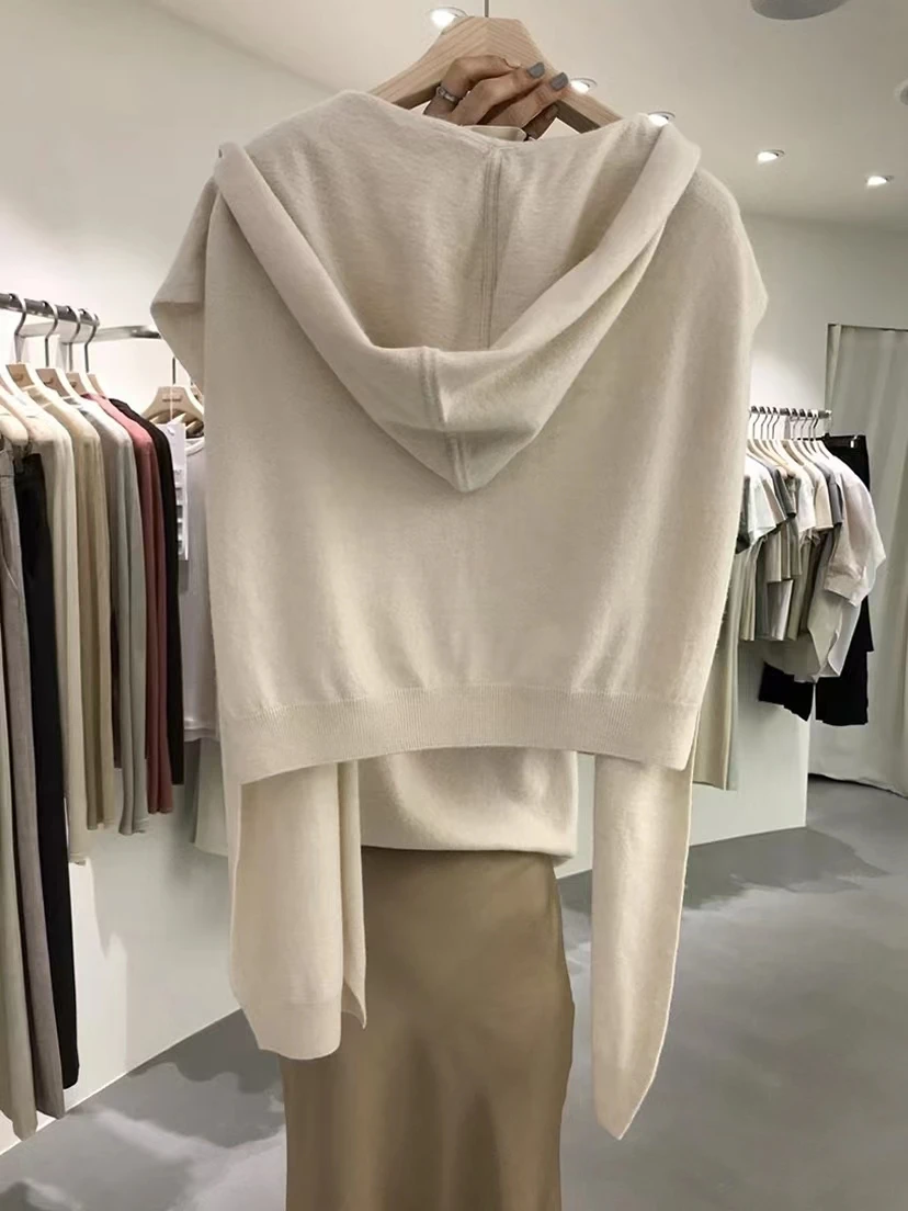 South Korea Dongdaemun pure wool hooded shawl with women's versatile knitwear cashmere cape jacket