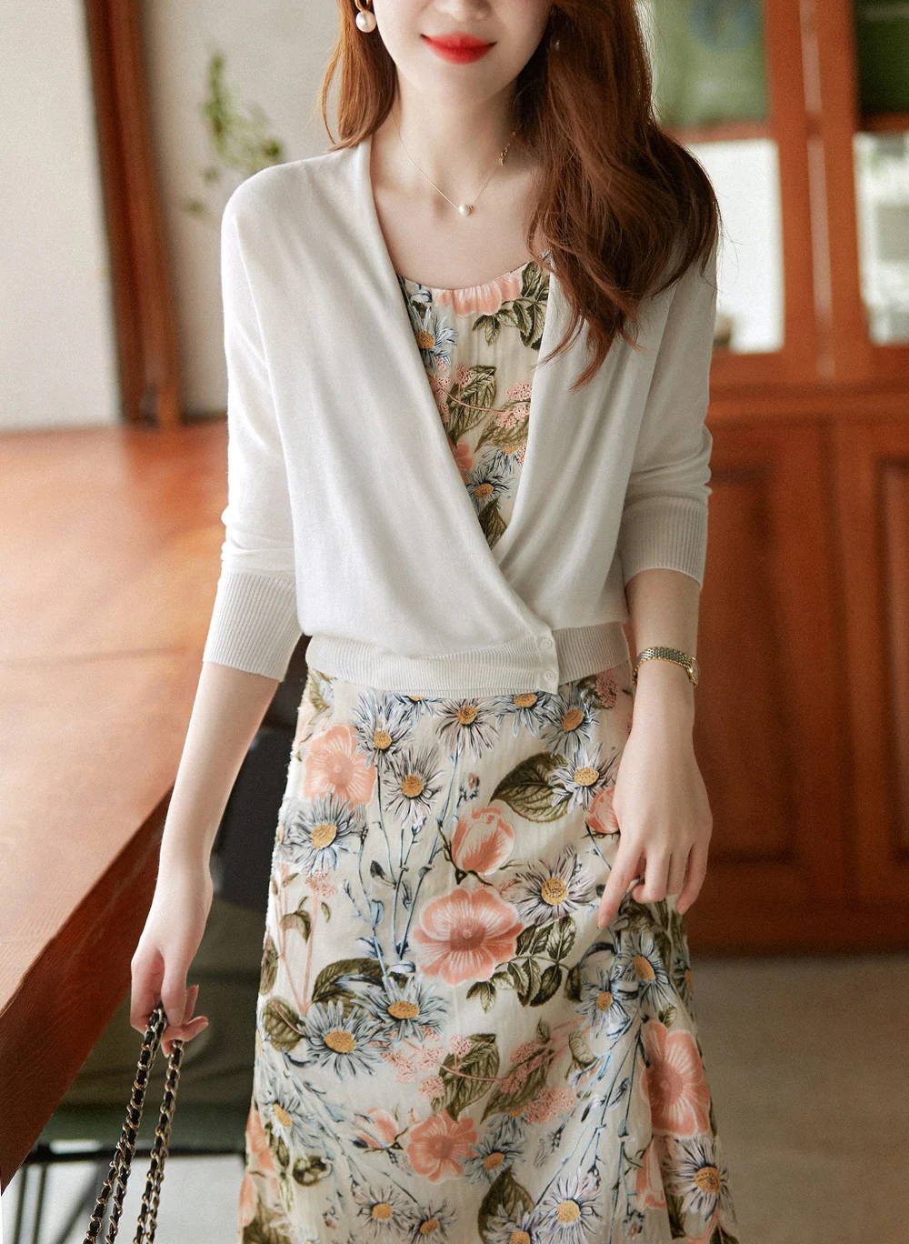 versatile cashmere knit cardigan women spring and Autumn style seven minutes sleeve thin wool sunscreen coat loose top