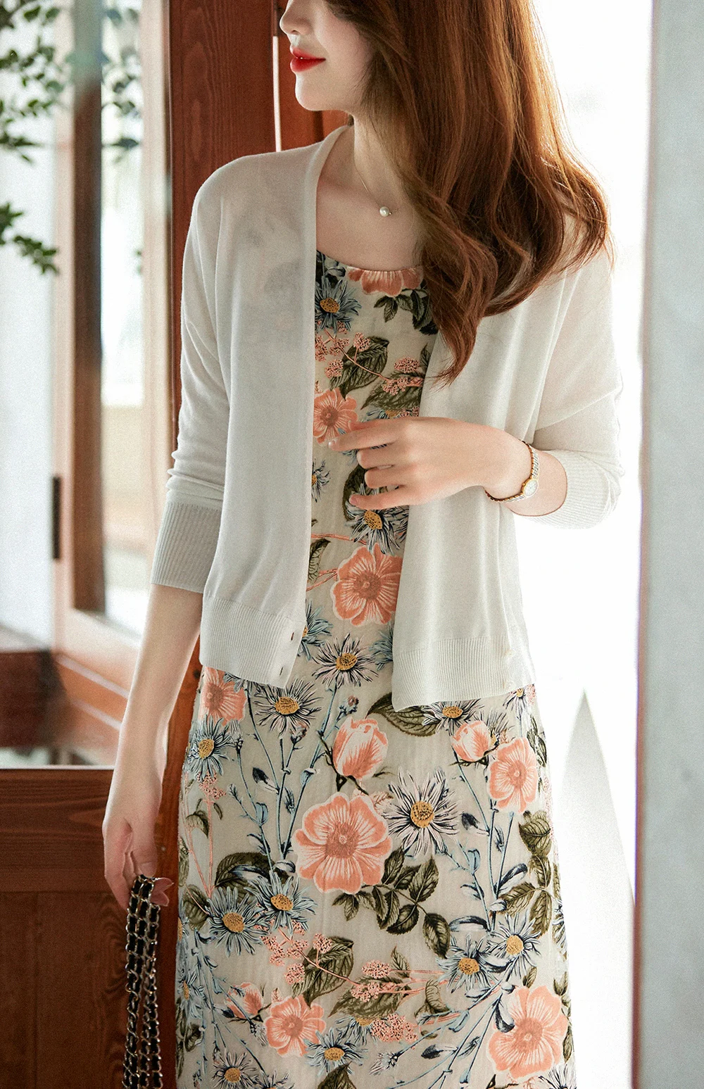 versatile cashmere knit cardigan women spring and Autumn style seven minutes sleeve thin wool sunscreen coat loose top