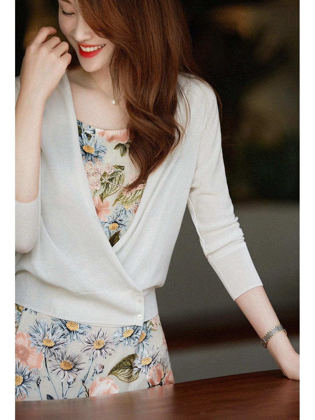 versatile cashmere knit cardigan women spring and Autumn style seven minutes sleeve thin wool sunscreen coat loose top