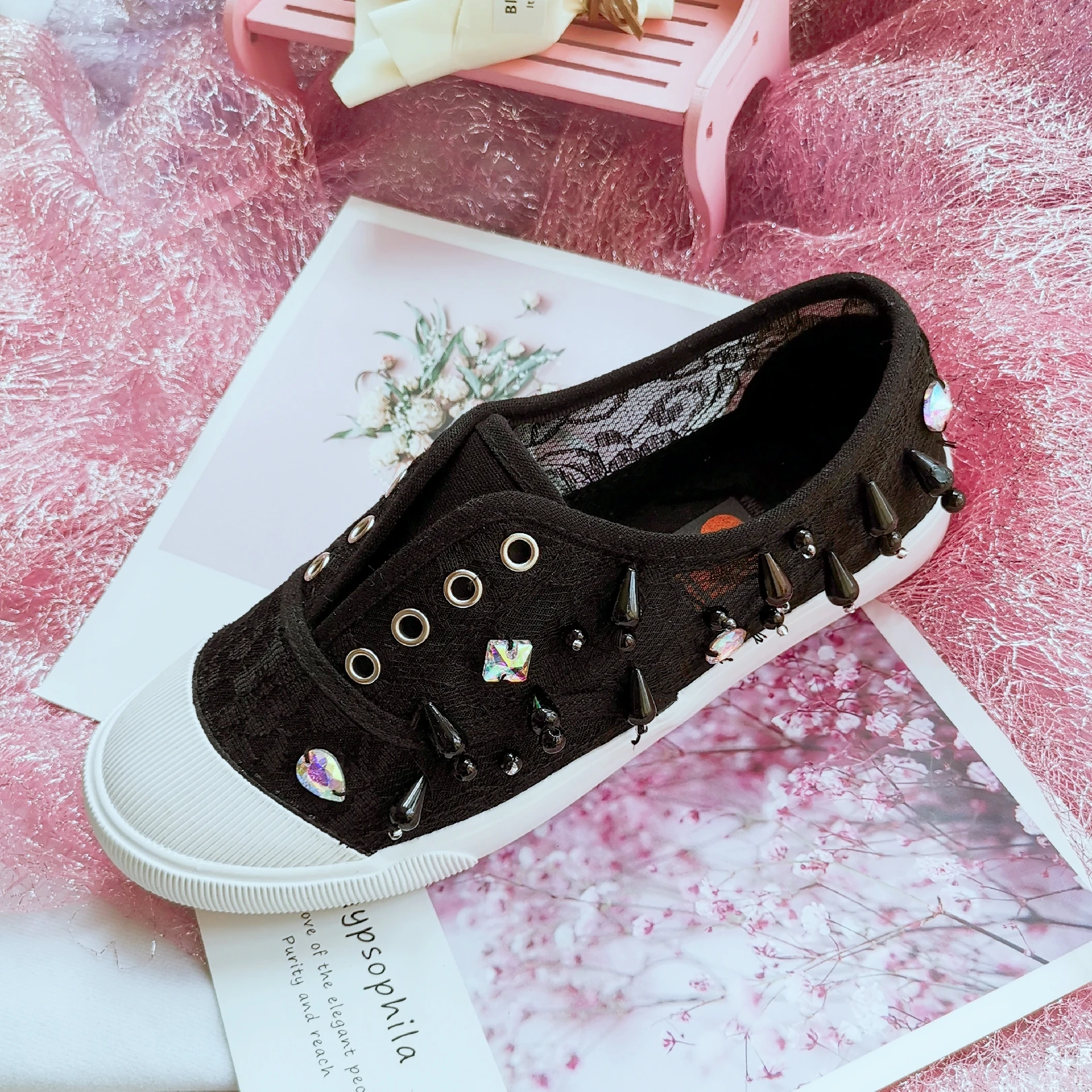 Woman Loafers Knitted Slip On Shoes Spring Handmade Flat Moccasins Ladies Wide Fit Zapatos De Mujer Lace Pearl Diamond