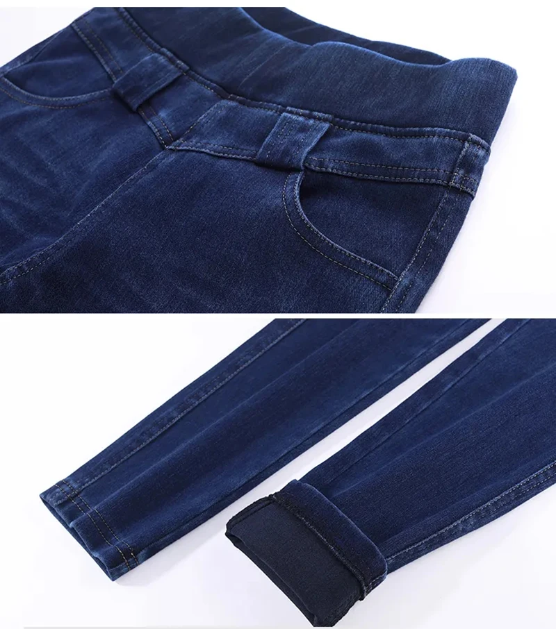 High Waist Skinny Pencil Jeans Mom Fall Winter Thicken Warm Denim Pants Casual Velvet Lined Vaqueros Big Size 38 Stretch Trouser