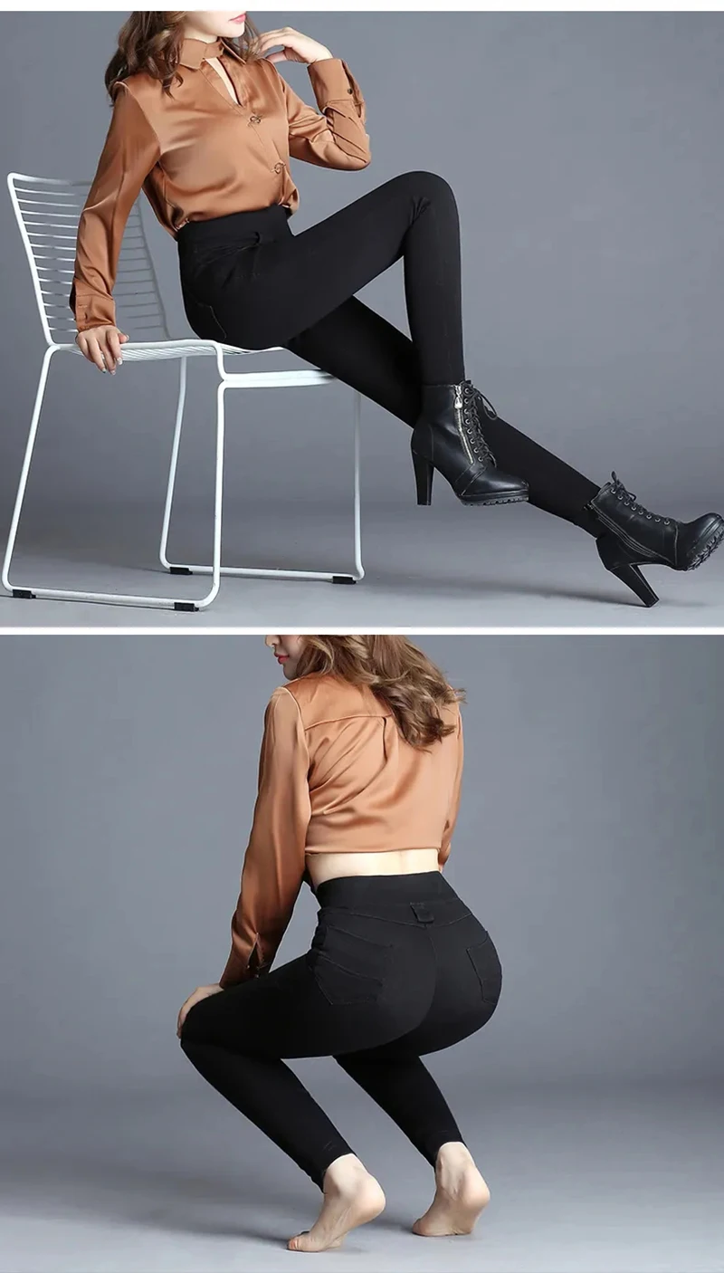 High Waist Skinny Pencil Jeans Mom Fall Winter Thicken Warm Denim Pants Casual Velvet Lined Vaqueros Big Size 38 Stretch Trouser