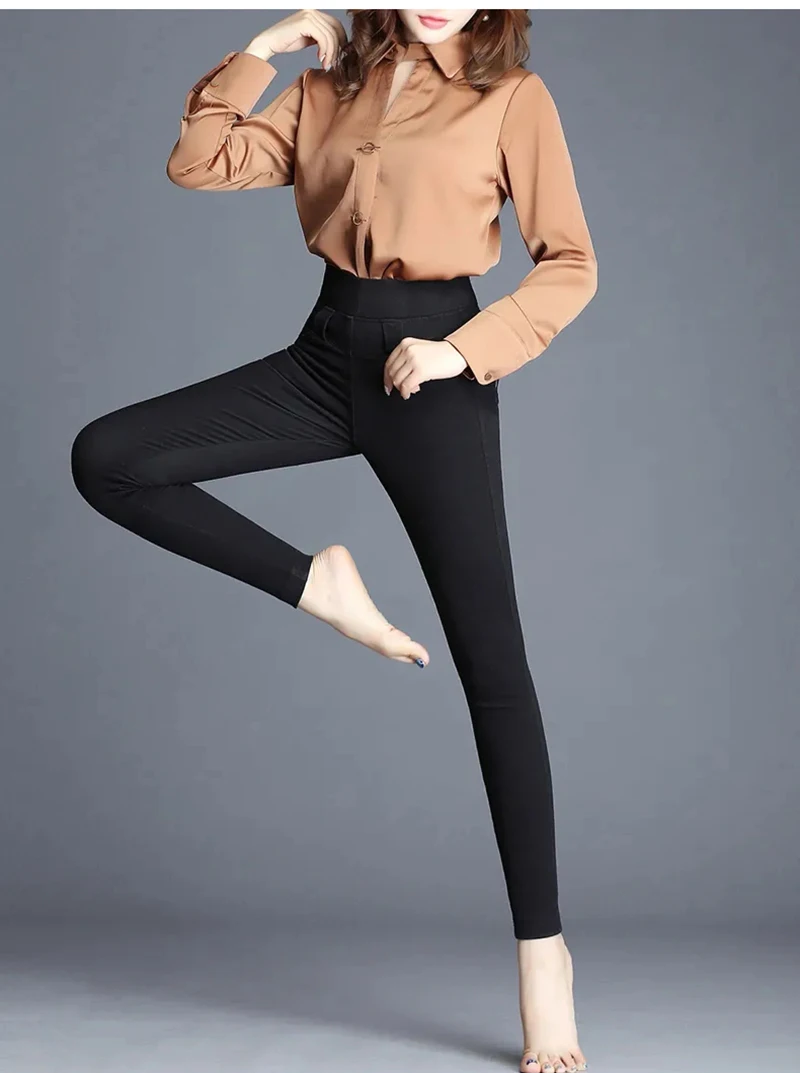 High Waist Skinny Pencil Jeans Mom Fall Winter Thicken Warm Denim Pants Casual Velvet Lined Vaqueros Big Size 38 Stretch Trouser