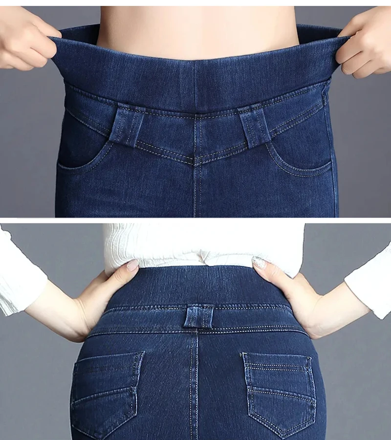 High Waist Skinny Pencil Jeans Mom Fall Winter Thicken Warm Denim Pants Casual Velvet Lined Vaqueros Big Size 38 Stretch Trouser