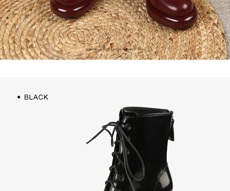 PRXDONG Women's Genuine Cow Leather Autumn Winter Shoes Ankle Boots Chunky High Heels Round Toe Lace Up Dress Party Short Boots