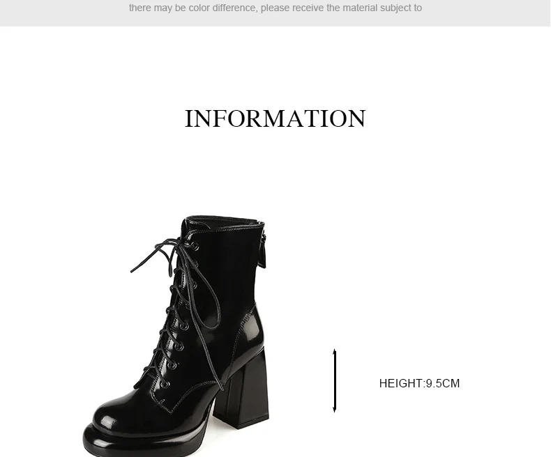 PRXDONG Women's Genuine Cow Leather Autumn Winter Shoes Ankle Boots Chunky High Heels Round Toe Lace Up Dress Party Short Boots