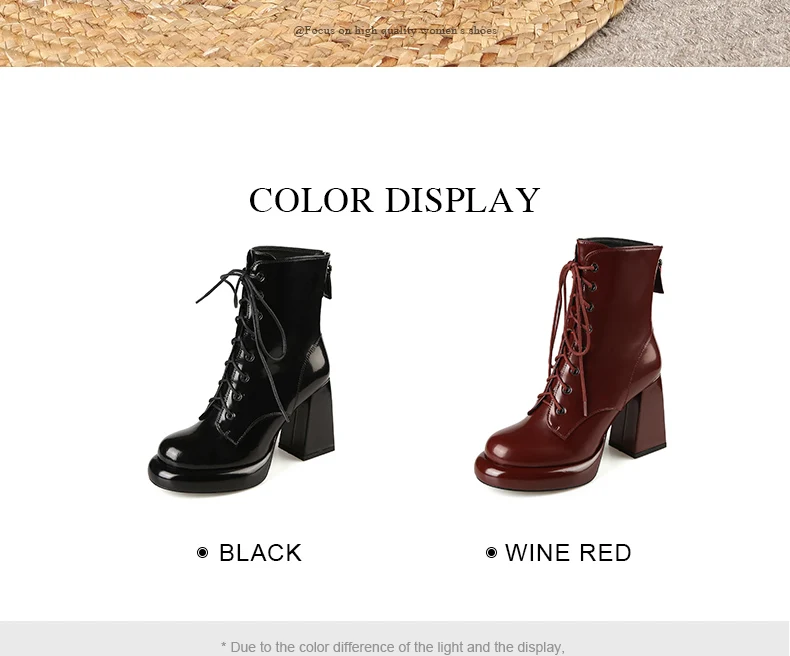 PRXDONG Women's Genuine Cow Leather Autumn Winter Shoes Ankle Boots Chunky High Heels Round Toe Lace Up Dress Party Short Boots