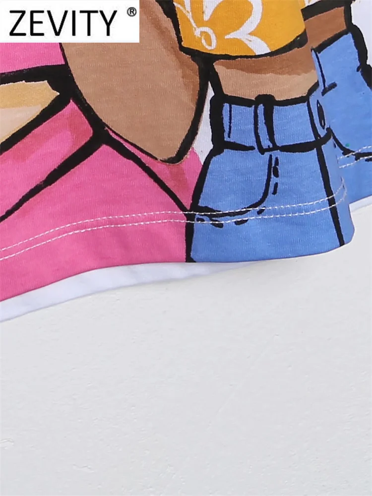 Zevity Summer Women Fashion Double Girls Print Knitting Casual T Shirt Female Basic O Neck Short Sleeve Chic White Tops T1257