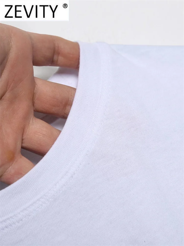 Zevity Summer Women Fashion Double Girls Print Knitting Casual T Shirt Female Basic O Neck Short Sleeve Chic White Tops T1257
