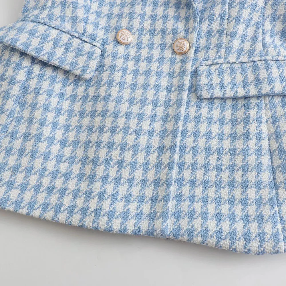 Klacwaya Blazer Women Shorts Sets Woman 2 Pieces Chic Office Lady Suit Skirt And Jacket Plaid Female Suits
