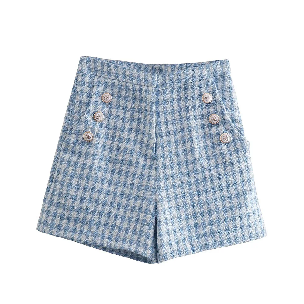 Klacwaya Blazer Women Shorts Sets Woman 2 Pieces Chic Office Lady Suit Skirt And Jacket Plaid Female Suits