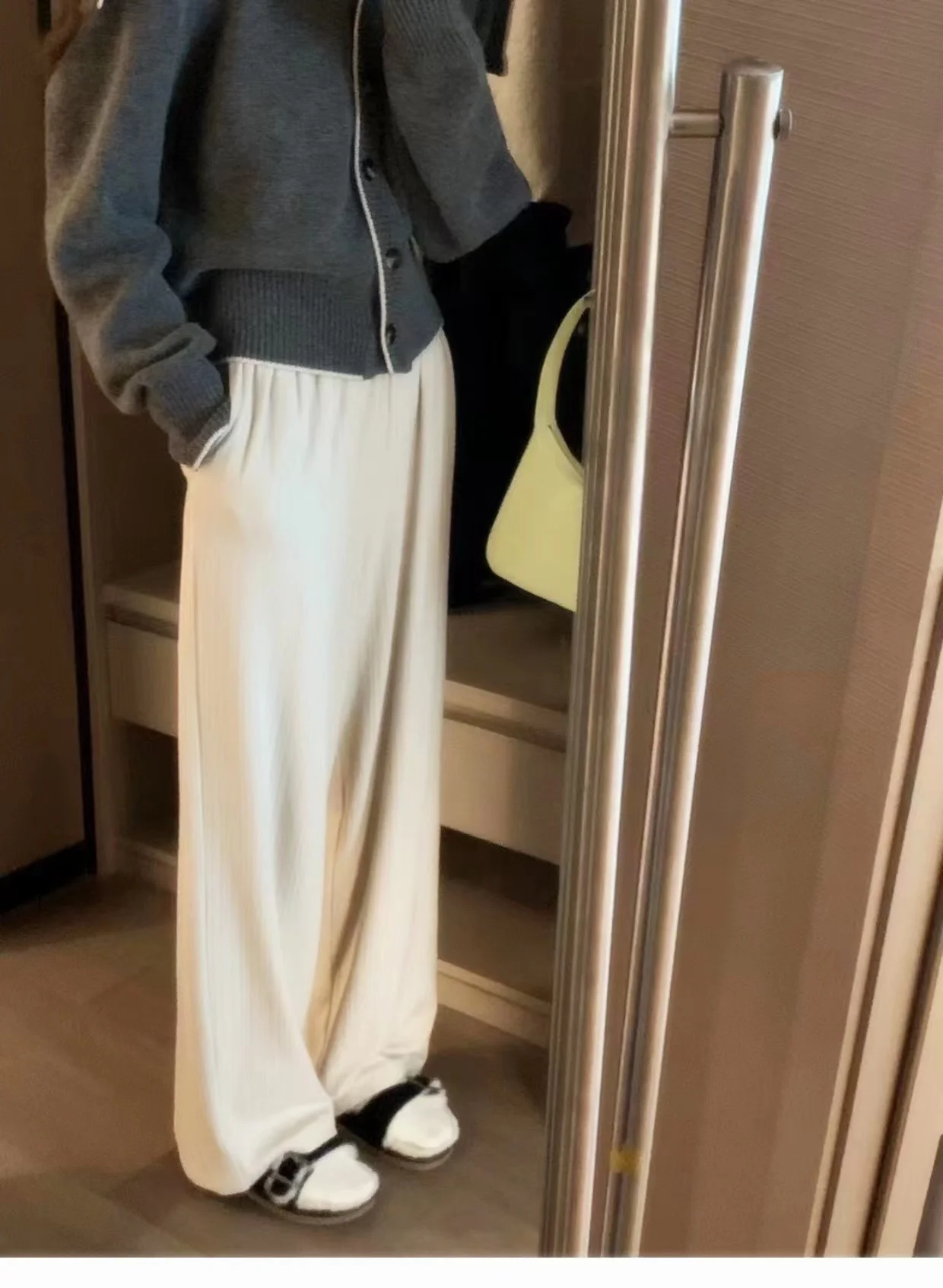 Navy collar cashmere knit cardigan women's new autumn and winter matching color loose sweater to show lean wool coat