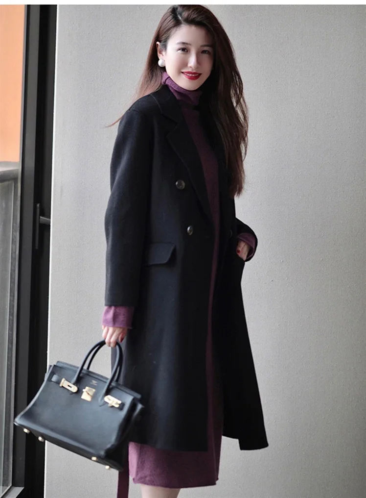 Purple Turtleneck Knit Bottoming Dress Women's Spring And Autumn Coat New Temperament Knee-Length Sweater Long Skirt