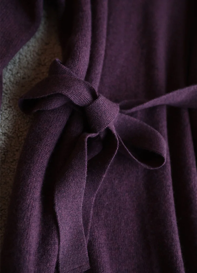 Purple Turtleneck Knit Bottoming Dress Women's Spring And Autumn Coat New Temperament Knee-Length Sweater Long Skirt