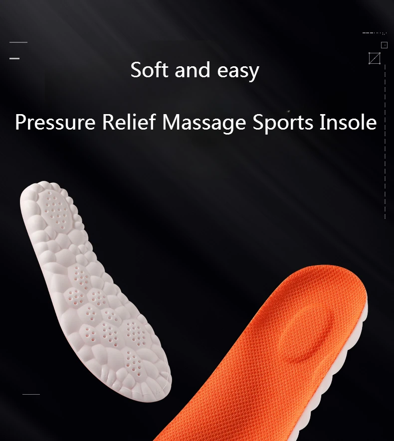 PU Massage Sport Insoles For Shoes Men Antibacterial Deodorant Running Insole for Feet Shock Absorption Sole Non Slip Shoe Pads