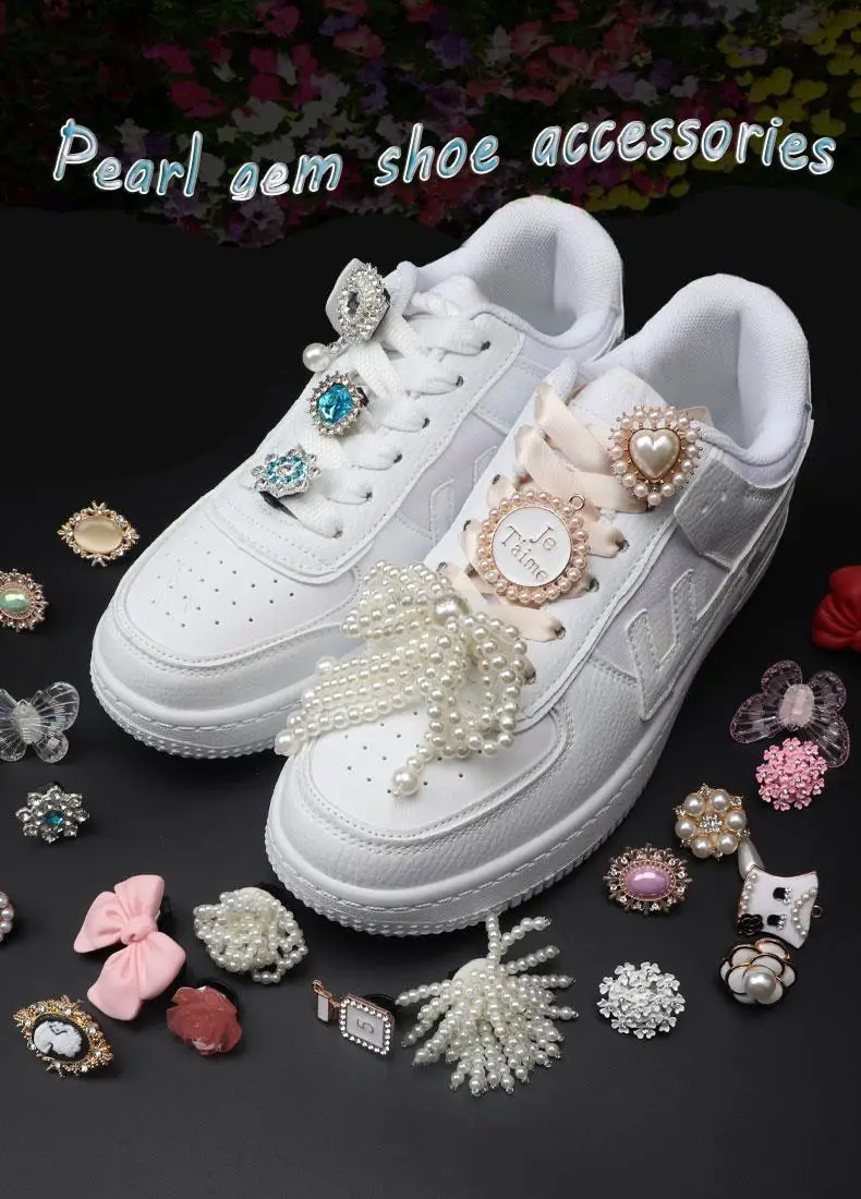 Shoe Charms for Sneakers Shoelaces Clips Buckle Decorations Rhinestones Pearl Gem Casual Flower Fashion Shoes Accessories 1 PCS