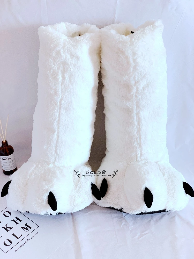 Fashion snow white platform slippers winter warm fur shoes designer bear paw home gift slippers for wife and husband