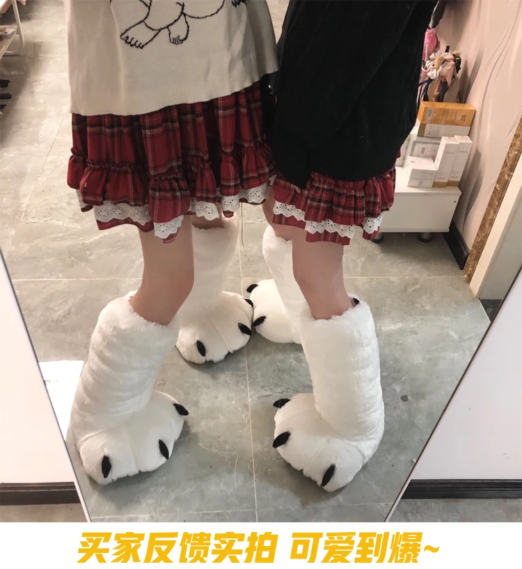 Fashion snow white platform slippers winter warm fur shoes designer bear paw home gift slippers for wife and husband