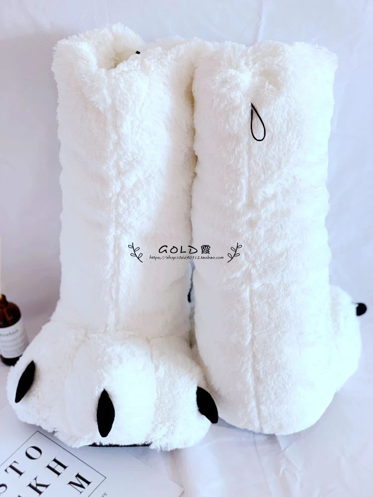Fashion snow white platform slippers winter warm fur shoes designer bear paw home gift slippers for wife and husband