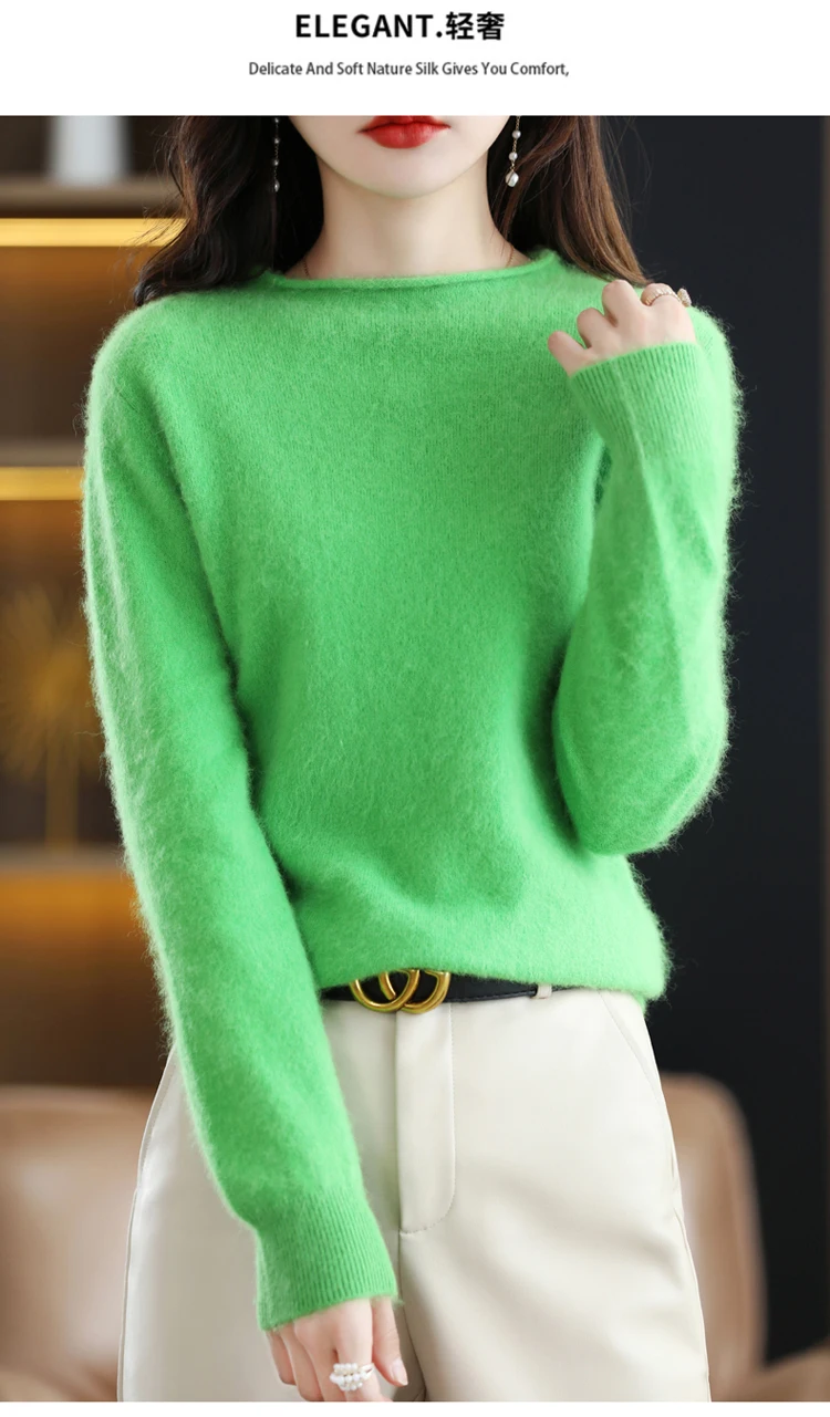 Autumn and Winter 2022 New Women's Sweater 100% Mink Cashmere Women's O-Neck Pullover Casual Knitting Korean Loose Fashion Top