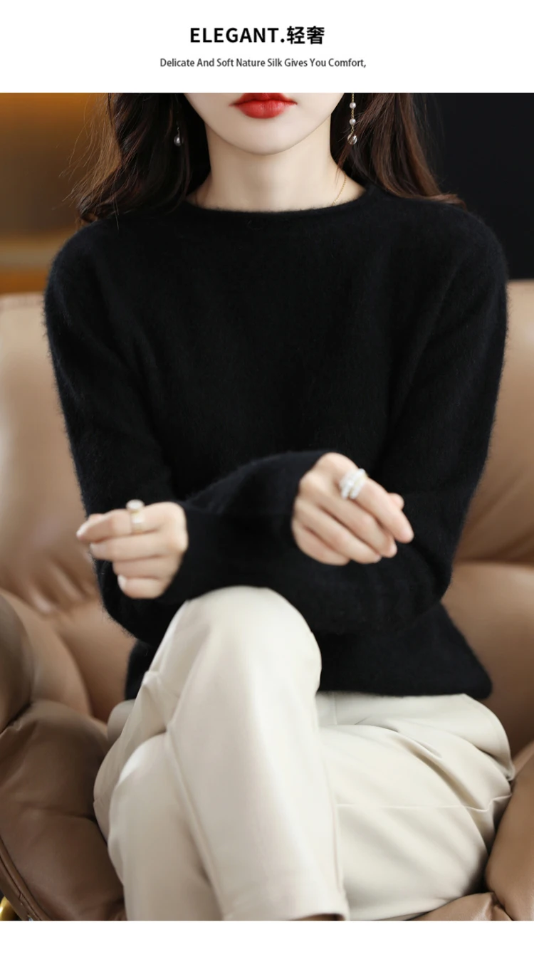Autumn and Winter 2022 New Women's Sweater 100% Mink Cashmere Women's O-Neck Pullover Casual Knitting Korean Loose Fashion Top
