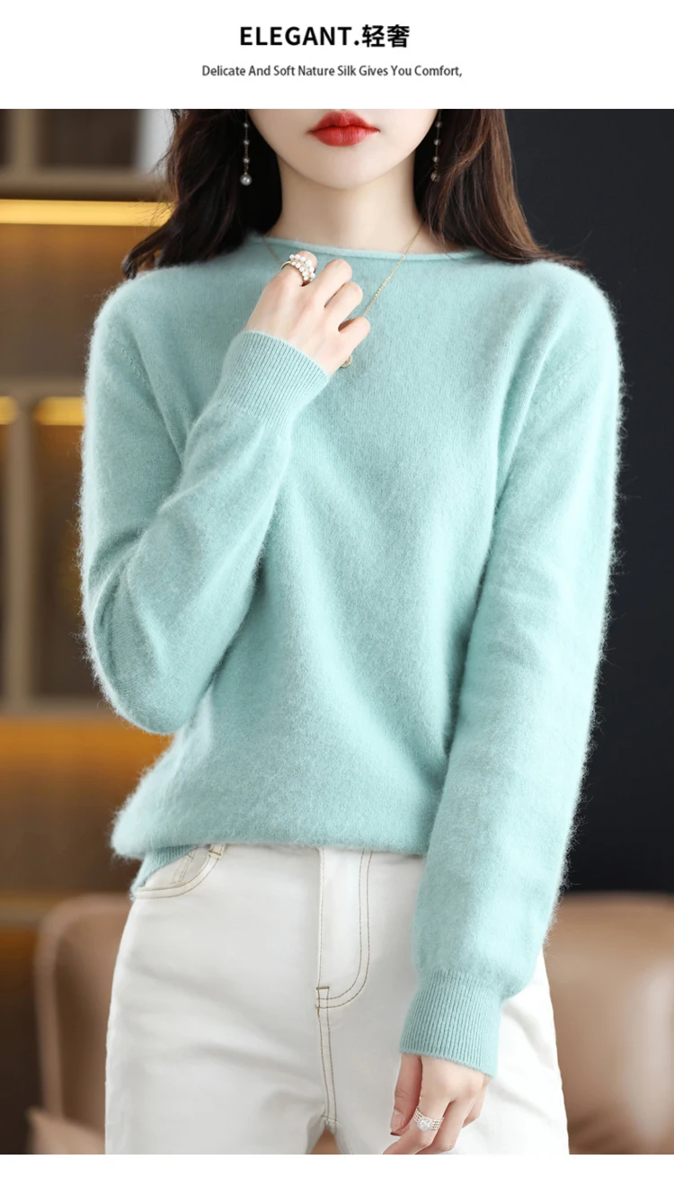 Autumn and Winter 2022 New Women's Sweater 100% Mink Cashmere Women's O-Neck Pullover Casual Knitting Korean Loose Fashion Top