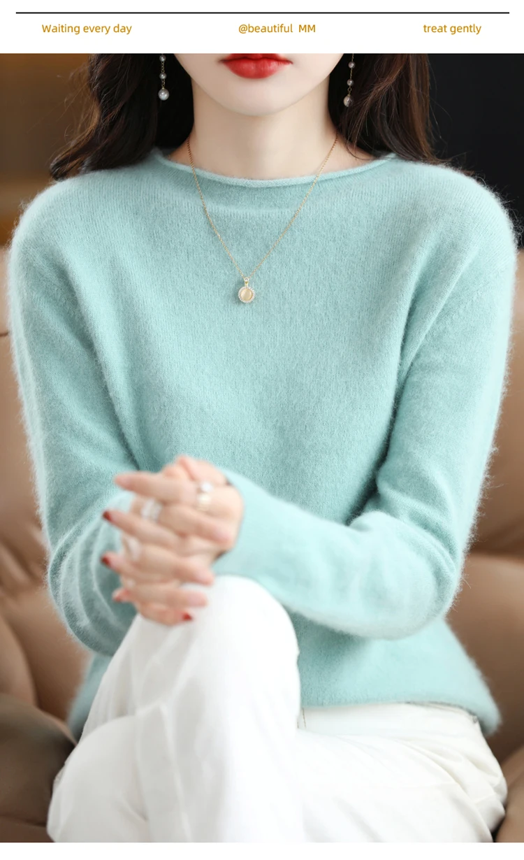Autumn and Winter 2022 New Women's Sweater 100% Mink Cashmere Women's O-Neck Pullover Casual Knitting Korean Loose Fashion Top