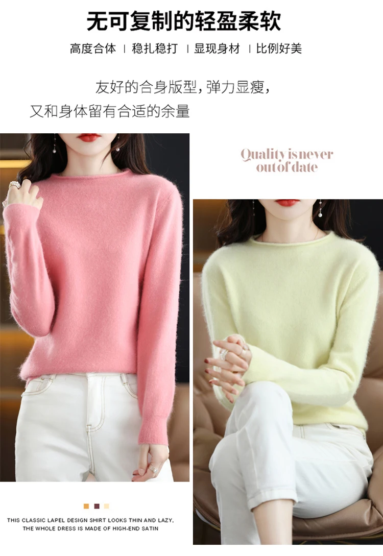 Autumn and Winter 2022 New Women's Sweater 100% Mink Cashmere Women's O-Neck Pullover Casual Knitting Korean Loose Fashion Top